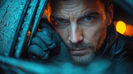 A person sitting in a car, gazing outside through the window