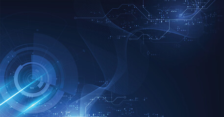 Digital electric circuit circle background.Image electric circuit on dark blue background.High tech circuit board connection system concept.	
