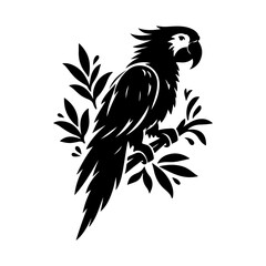 Silhouette of a Majestic Parrot Perched on a Branch