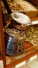 Coffee Pots Ornate Close Up Warm Indoor Turkish Market View