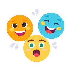 Obraz premium Three colorful emoticons displaying different expressions, showcasing joy and playfulness.