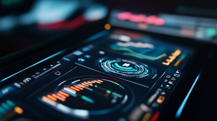 Obraz premium Smart transportation dashboard with live traffic feeds, futuristic interface design, mobility and automation