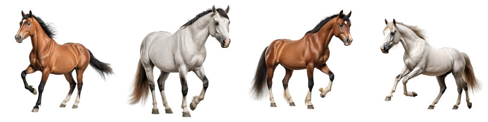 Obraz premium Four majestic horses in dynamic motion showcasing their unique beauty