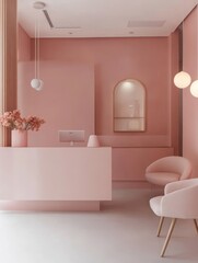 Minimalist Pink Reception Area With Modern Seating