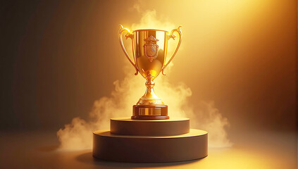 A glowing gold trophy placed against a dark background, symbolizing success, achievement, and excellence, perfect for awards, recognition, and celebration concepts