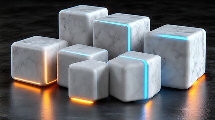 Illuminated Marble Cubes Modern Abstract Art
