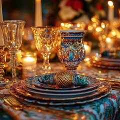 Elegant Table Setting with Candles and Decorative Plates