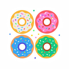 Colorful donuts with sprinkles arranged in a grid pattern.