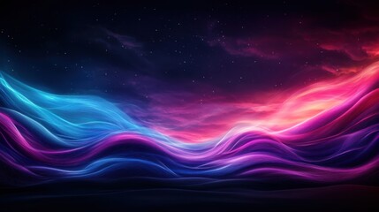 Fototapeta premium Vibrant Abstract Waves of Light in Blue and Pink Against a Starry Night Sky