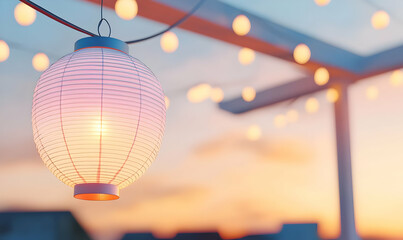 Fototapeta premium Intricate Paper Lantern, showcasing delicate patterns and vibrant colors, illuminating the ambiance with its warm glow and artistic craftsmanship.