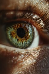 A detailed view of a human eye with a bright green color, ideal for medical or scientific illustrations