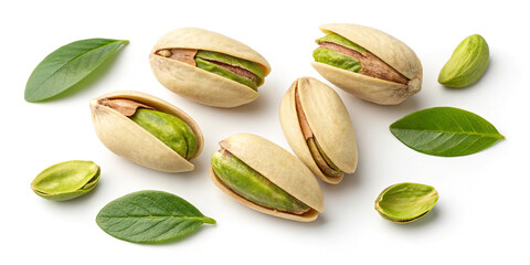 An Artistic Representation of Pistachios Isolated on a White Background, Perfect for Food Photography