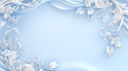 Silver Floral Frame on a Light Blue Background