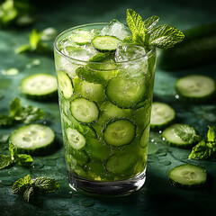 Fototapeta premium Refreshing Cucumber Mint Cooler in a Glass Tumbler