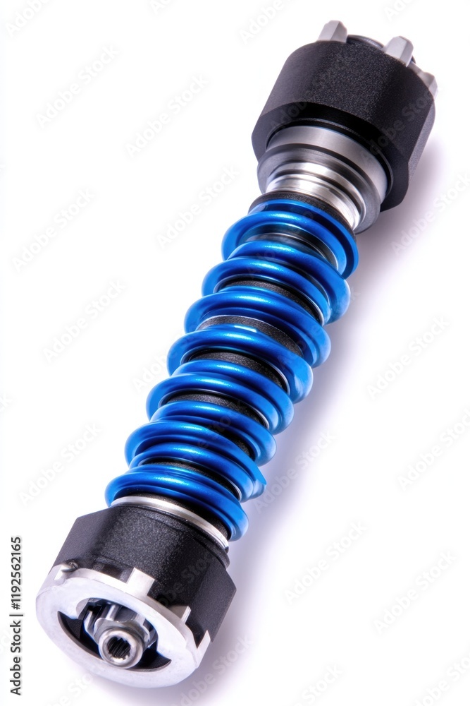 Poster a close-up shot of a blue coil on a white background, suitable for use in scientific or technical co