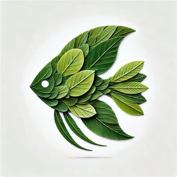 Angelfish art made of leaf flat animal shape decoration arrangement design 1567