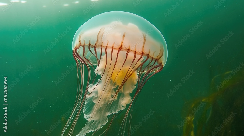 Poster a jellyfish floating in the water with its mouth open