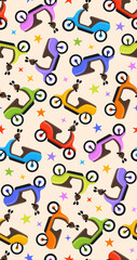 Fototapeta premium rainbow scooters seamless pattern on cream beige background, vector illustration repeat design print