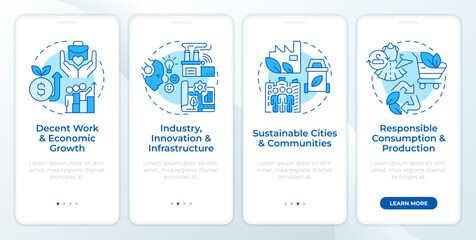 Financial development blue onboarding mobile app screen. Walkthrough 4 steps editable graphic instructions with linear concepts. UI, UX, GUI template. Montserrat SemiBold, Regular fonts used