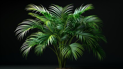 Lush green palm plant with vibrant leaves against a dark background, perfect for home decor and indoor gardening.