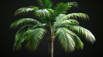 Lush green palm tree with vibrant fronds, symbolizing tropical landscapes and a serene environment.