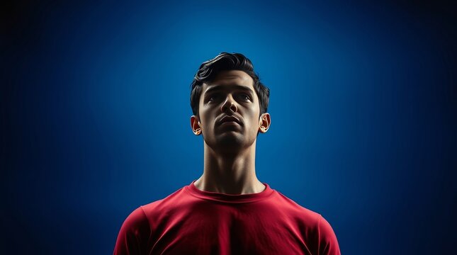 Man wearing  red t-shirt in blue background, National Wear Red Day