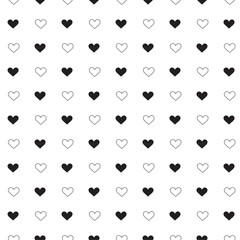 Cute seamless pattern with black and white hearts in black on white background in outline for holidays, valentine's day, wallpapers, wrapping, marketing, packaging	