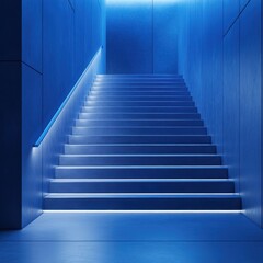 Fototapeta premium Modern Stairs with LED Lighting in Blue Ambiance