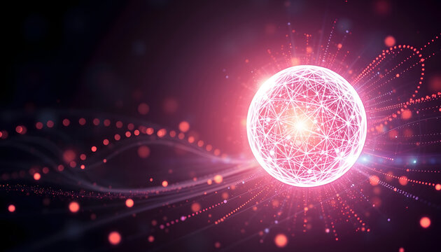 Abstract energy round sphere glowing with particle waves hi-tech digital magic abstract background, dinamic scene, with white tones