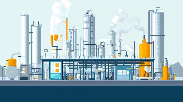 Futuristic portrayal of sustainable industrial chemical processes illustrating efficient plant designs ecofriendly chemical manufacturing