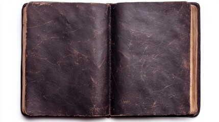 Old Open Leather Bound Book with Blank Pages for Writing Notes