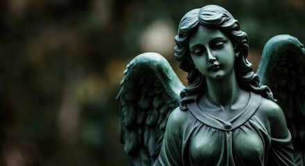 Obraz premium Serene angel statue with detailed wings and a contemplative expression