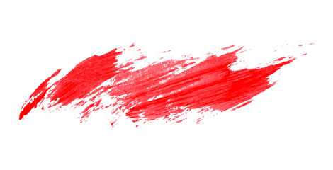 Hand drawn red brush stroke isolated on transparent background.