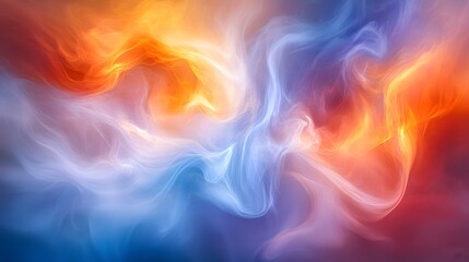 Abstract swirling colors of orange, blue, and white resembling smoke, creating a vibrant background
