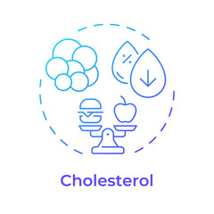 Cholesterol blue gradient concept icon. Meal control, food weight. Molecules, biochemistry. Round shape line illustration. Abstract idea. Graphic design. Easy to use in infographic, presentation