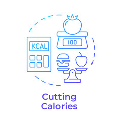 Fototapeta premium Cutting calories blue gradient concept icon. Meal control, food weight. Nutrition, healthcare. Round shape line illustration. Abstract idea. Graphic design. Easy to use in infographic, presentation