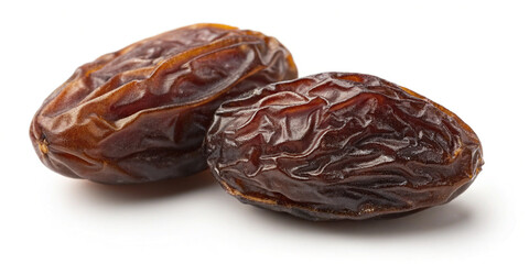 Obraz premium Two Raisins Isolated on a White Background, Perfect for Healthy Snacking