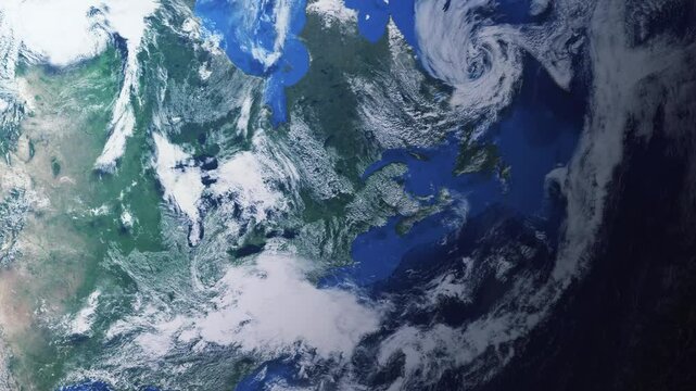 Zooming in on Levis, Canada frome space - Perfect for Travel Intros and Backgrounds. Realistic 3D Animation.
