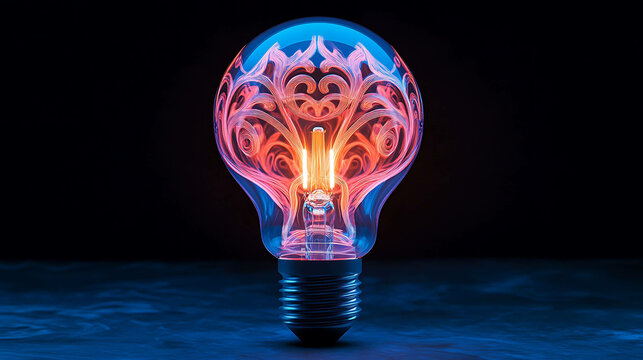 A glowing neon sign with abstract geometric designs