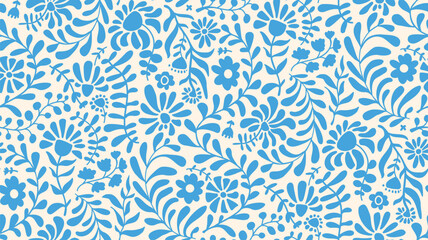 flowing trailing climbing paper cut out style abstract blooms flowers and foliage seamless pattern in delicate soft blue and off white © VecTerrain