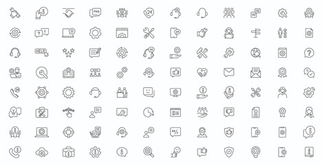 Support line icon set collection. Support, help, response, assist, technical, communication, faq and information vector illustration.