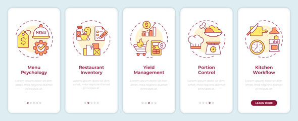 Restaurant management onboarding mobile app screen. Business. Walkthrough 5 steps editable graphic instructions with linear concepts. UI, UX, GUI template. Montserrat SemiBold, Regular fonts used