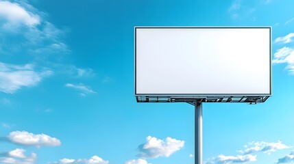 Blank billboard against a clear blue sky with fluffy clouds, ideal for advertising space