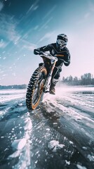 Motocross on the ice of a frozen lake