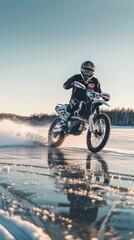 Obraz premium Motocross on the ice of a frozen lake
