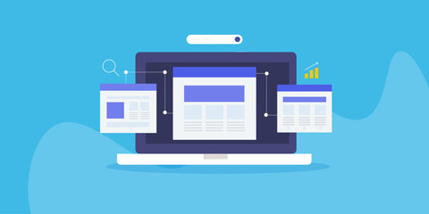 Website pages internal linking concept, SEO link building vector illustration.