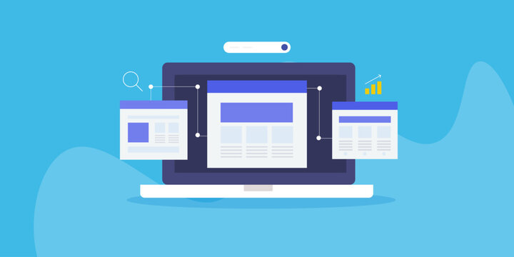 Website pages internal linking concept, SEO link building vector illustration.