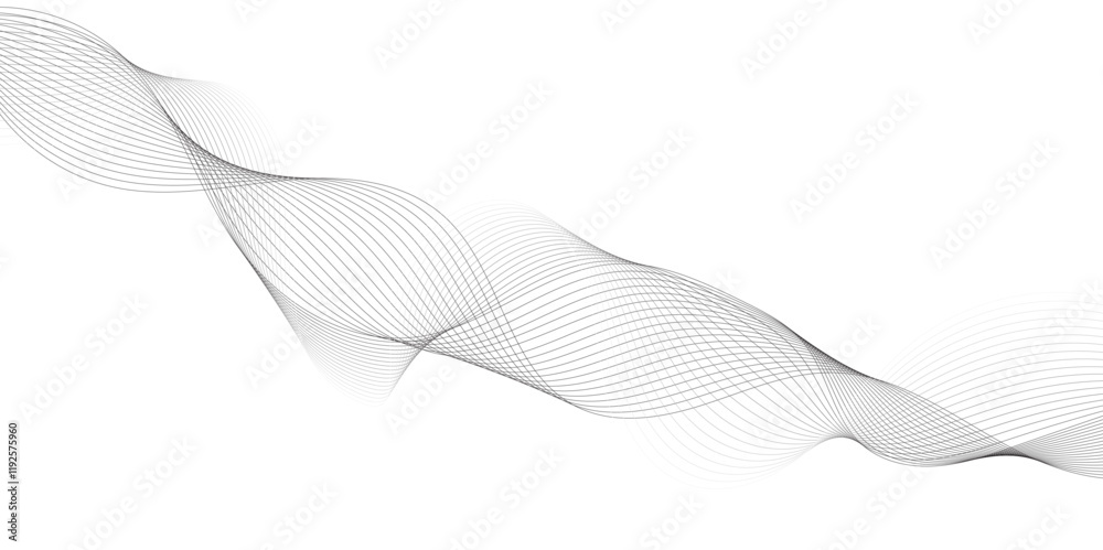 Aufkleber Abstract grey, white smooth element swoosh speed wave modern stream background. Wave with lines created using blend tool. Abstract frequency sound wave lines and twisted curve lines background.	