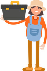 Woman Farmer Character Holding Toolbox Illustration
