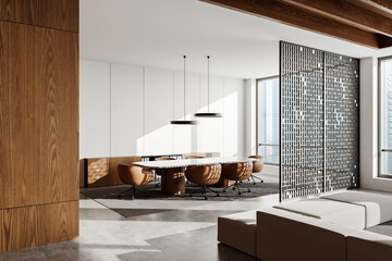 Modern office loft interior with open space design and minimalist furniture concept. 3D Rendering © ImageFlow